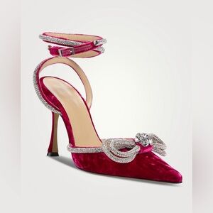 MACH & MACH Fuchsia Velvet Crystal-Embellished Ankle-Strap Heels